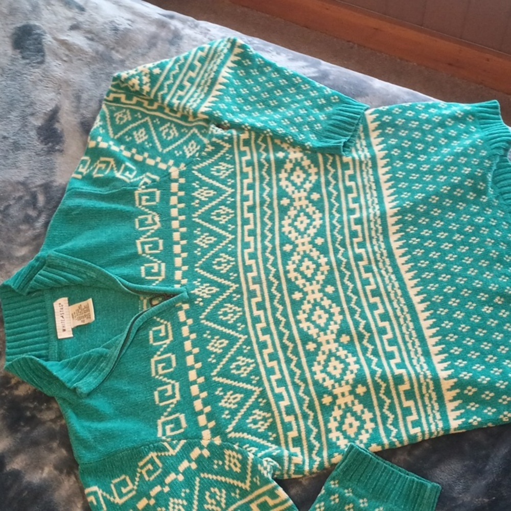 White stag, (12-14), teal, sweater